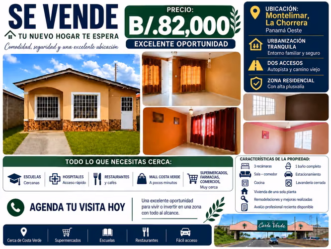 Casa en venta en Montelimar, La Chorrera – Cerca de Costa Verde