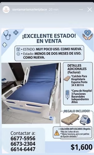 Hospital bed and almost new mattress less than 2 months of continuous use