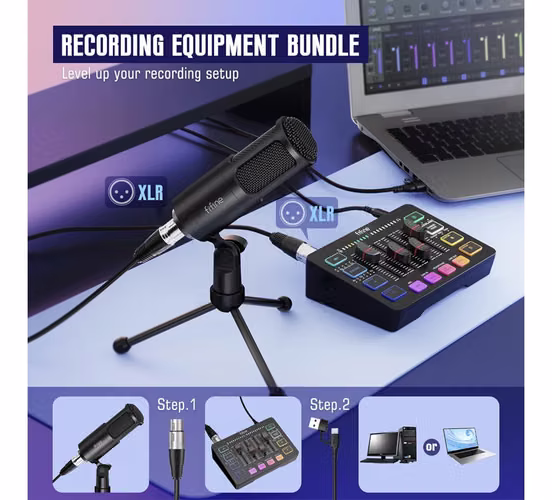 FIFINE Kit de Audio Gaming y Streaming con Micrófono XLR + Mezclador RGB - Imagen 4