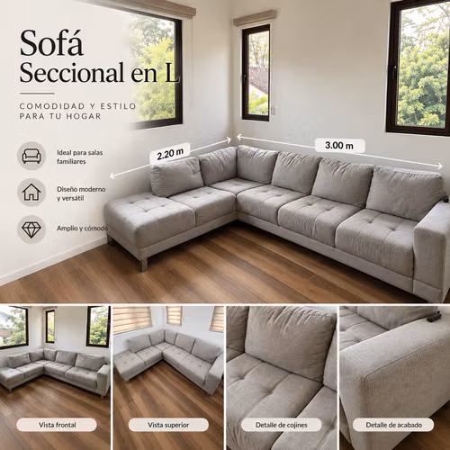 Sofá Seccional en L Gris Claro 3.00 x 2.20 m