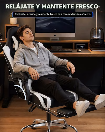 Silla ergonómica tipo gaming/oficina (Dowinx) con reposapiés y lumbar de masaje (Sin uso / como nueva) - Imagen 4