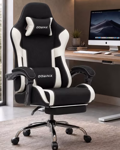 Silla ergonómica tipo gaming/oficina (Dowinx) con reposapiés y lumbar de masaje (Sin uso / como nueva) - Imagen 2