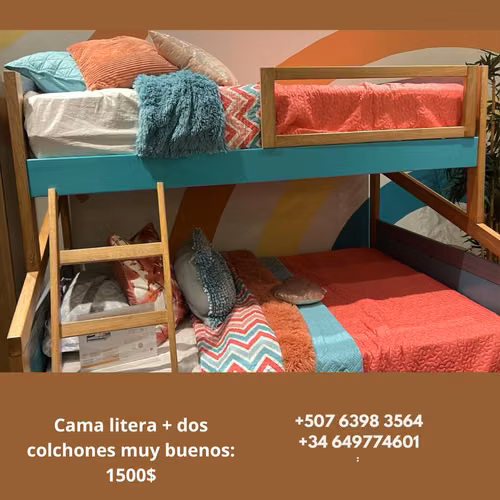 Cama Litera Moderna de Madera + 2 Colchones (Poco Uso)   - Imagen 2