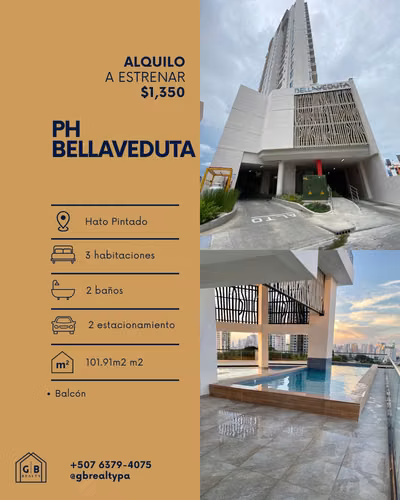 ALQUILO APARTAMENTO PH BELLAVEDUTA 