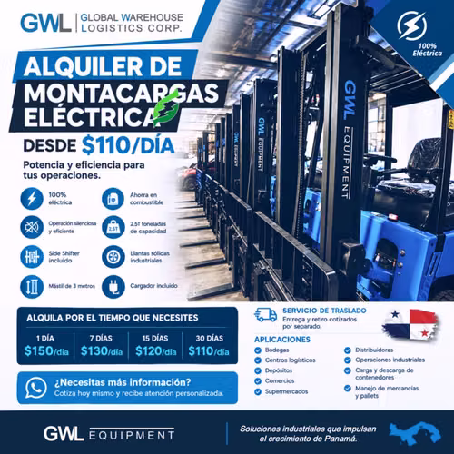 ALQUILER DE MONTACARGAS ELÉCTRICA DESDE $110/DÍA