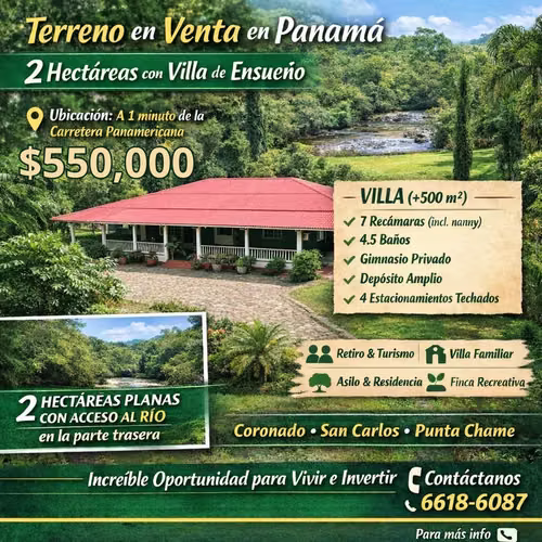 2 Hectáreas de Terreno con Residencia Estilo Villa, Ideal para Inversión Recreacional