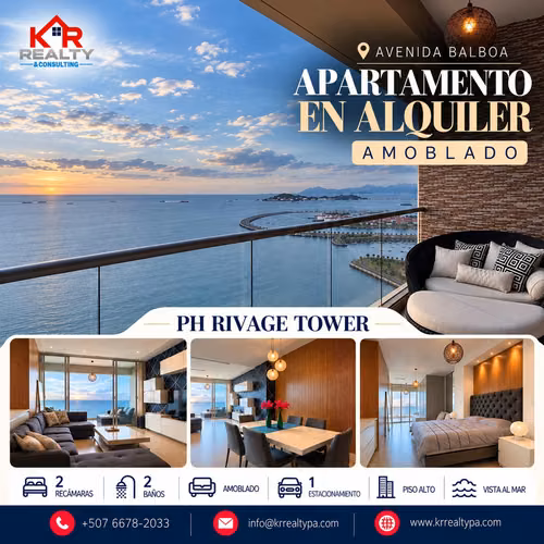 APARTAMENTO AMOBLADO EN AVENIDA BALBOA VISTA AL MAR - P.H. RIVAGE 