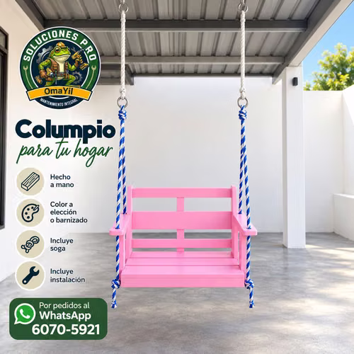 Columpio de madera para niños, incluye soga e instalación.
