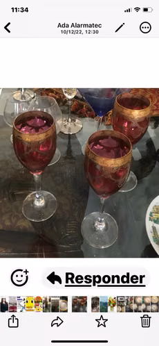 COPAS DE CRISTAL ROSADAS PINTADAS CON TINTA DE ORO. 