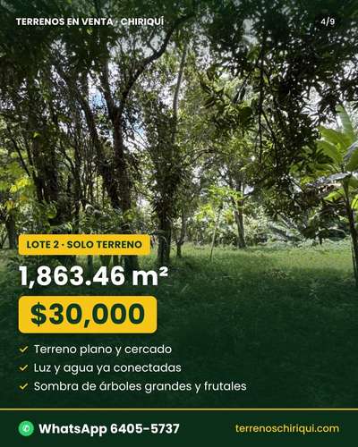 Desde $30,000: 2 lotes titulados con luz y agua en Aserrío de Gariché, Bugaba – cerca de Paso Canoas