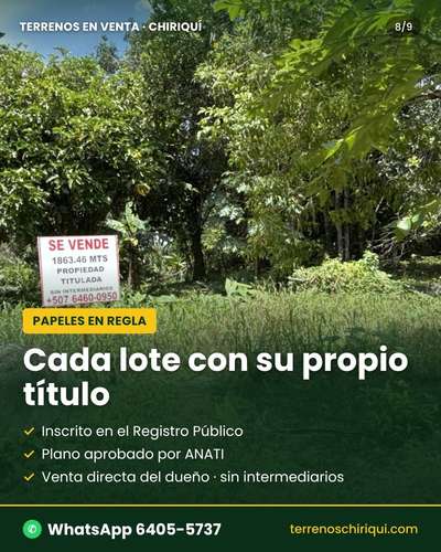 Desde $30,000: 2 lotes titulados con luz y agua en Aserrío de Gariché, Bugaba – cerca de Paso Canoas