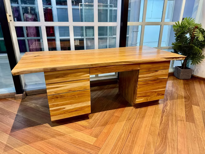 100% teak wood desk - 217 × 100 cm
