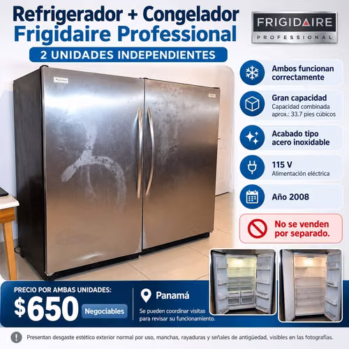 Refrigerador + Congelador Frigidaire Professional – 2 Unidades – $650