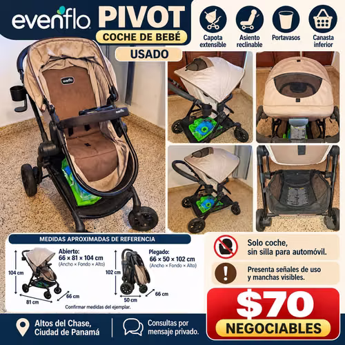Coche de bebé Evenflo Pivot – $70 negociables