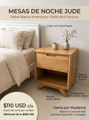 Mesas de Noche Modelo Jude (Roble Blanco Americano) 