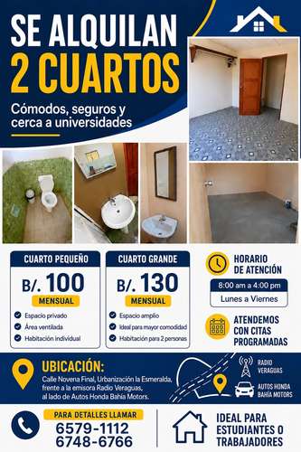  ¡SE ALQUILAN CUARTOS EN SANTIAGO DE VERAGUAS! 