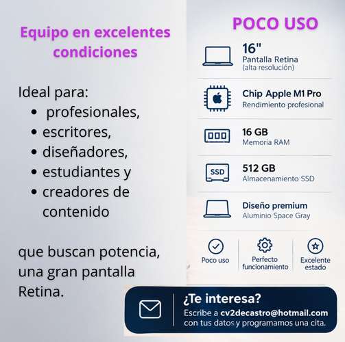 MacBook Pro 16” M1 Pro | 16 GB RAM | 512 GB SSD | Excelente estado - Imagen 3