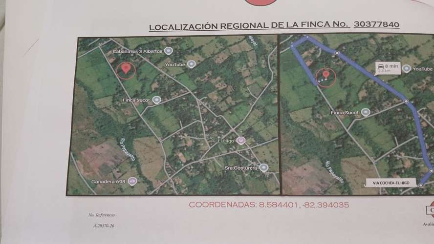 Se Vende Excelente Finca de 12,996.38 m2 (1.3 hectáreas) en El Higo de Cochea, David