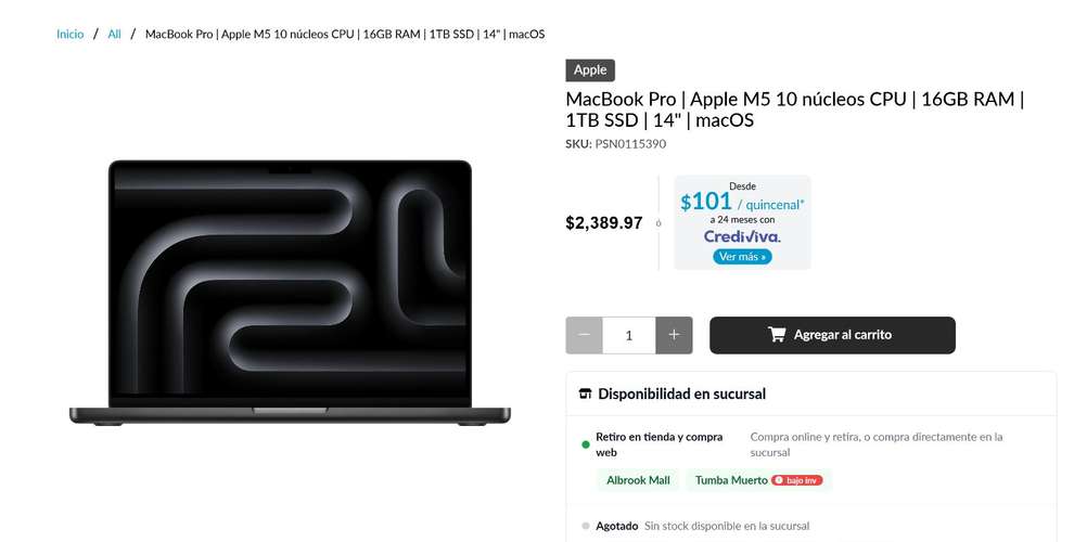 MAC BOOK PRO M5 14" 2026 16 GB, 1TB - Imagen 1