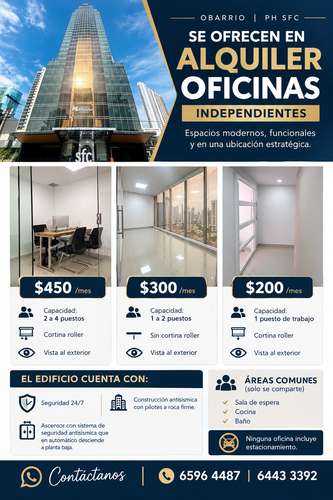 SE ALQUILAN VARIAS OFICINAS INDEPENDIENTES DESSE $200 HASTA $450