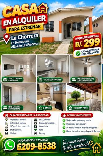 CASA para ALQUILER para ESTRENAR en La Chorrera, La Herradura, Altos de Las Praderas - Imagen 19