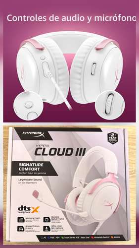 AUDÍFONOS GAMER HYPERX CLOUD III WHITE/PINK GAMING HEADSET "SON NUEVOS"