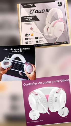 AUDÍFONOS GAMER HYPERX CLOUD III WHITE/PINK GAMING HEADSET "SON NUEVOS"