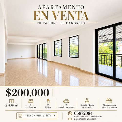 VENTA DE APARTAMENTO EN PH RAPHIN – EL CANGREJO | 245 m²
