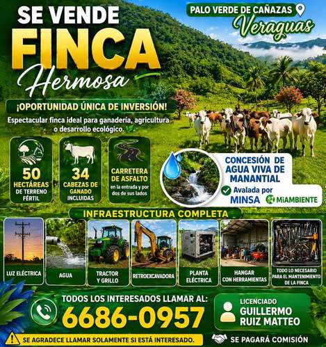 Se Vende hermosa Finca Agropecuaria en Palo Verde de Cañazas