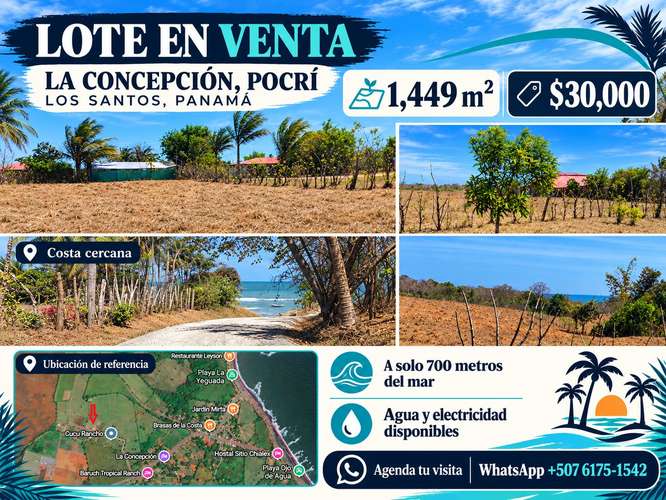 Lote en venta en Pocrí: 1,449 m² a solo 700 metros del mar — $30,000