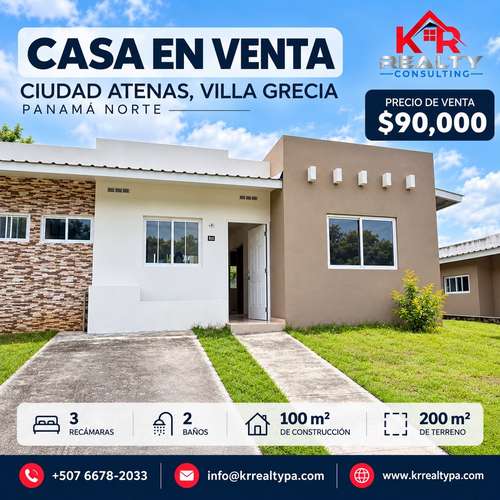 Casa de 3 recámaras en Ciudad Atena, Villa Grecia, Panamá Norte. ¡Tu nuevo hogar por $90,000!