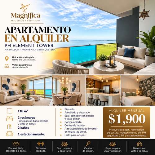 Apartamento amoblado en alquiler  – Frente al Mar