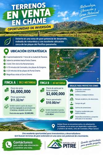 TERRENOS – CHAME / FINCA – VIENTO FRÍO, COSTA ARRIBA DE COLÓN - Imagen 1