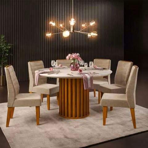 Juego comedor redondo Viena 6 sillas Ondina DJ Freijo blanco Abba 5351