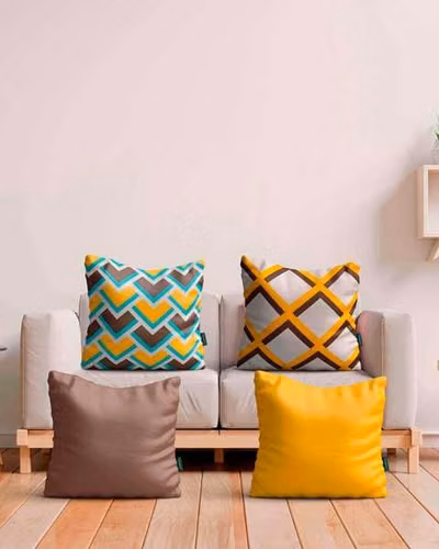Kit de 4 almohadas estampadas escama amarilla 42x42cm