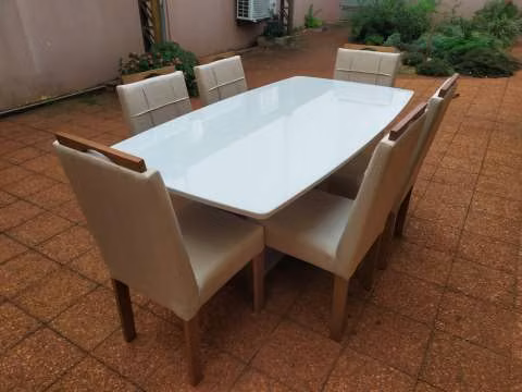 Juego comedor centella kappes con 6 sillas tapizado mesa vidrio - Imagen 3