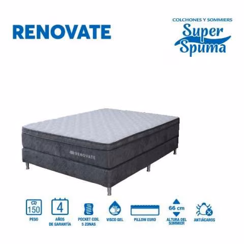 Sommier SuperSpuma Renovate Queen 160x200cm bas y colchón  kilos