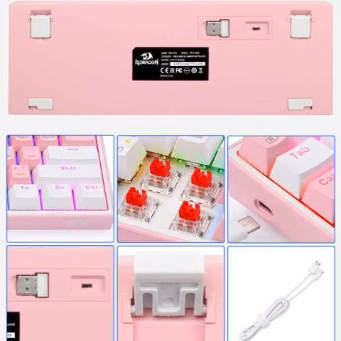 Teclado Mecánico Redragon Fizz Pro (Ingles) – Blanco/Rosado - Imagen 3