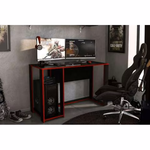 Mesa gamer singapura negro c/rojo politorno - Imagen 3