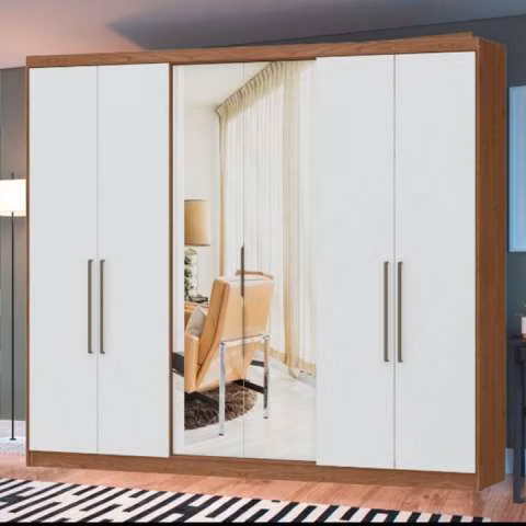 Ropero 6 puertas Eletto New con espejo Castro Macadamia blanco