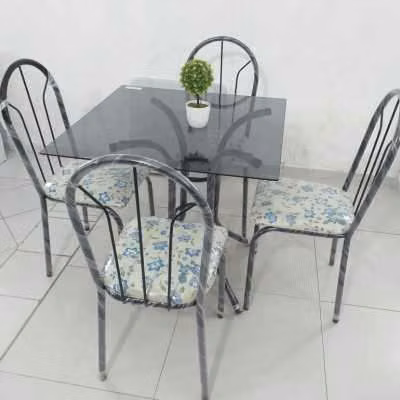 Juego de comedor 4 sillas con mesa de vidrio cuadrada