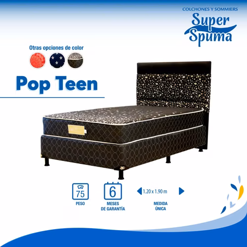 Cama somier superspuma pop teen soporta 75kg 120 x 190 cm