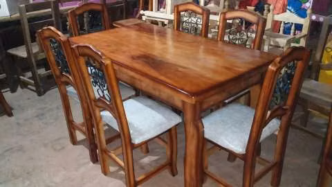 Juego comedor rustico 6 sillas tapizadas