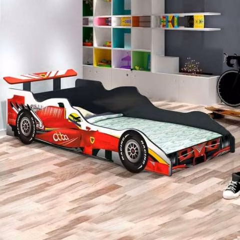 Cama auto rojo formula 1 j&a abba con colchón
