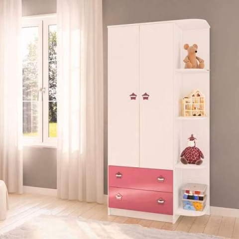 Ropero politorno orlando 2puertas-2cajones blanco/rosa (4683)