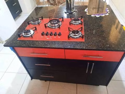 Anafe 5 hornallas fischer a gas triple llama rojo