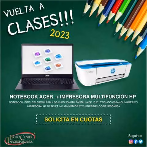 Notebook Acer Intel con impresora multifunción HP