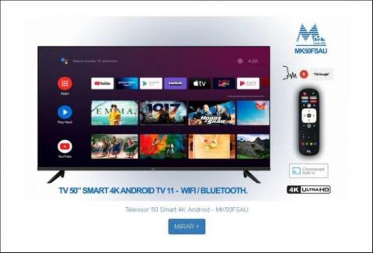 Televisor 50 pulgadas MTEK Smart 4K Android