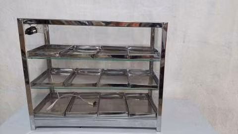 Exhibidora minutas saladas inox 12 bandejas con calentador y luz - Imagen 2