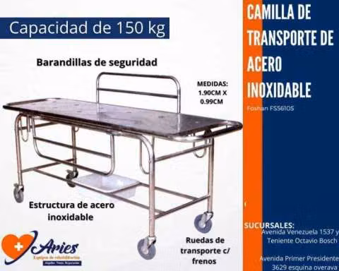 Camilla de transporte con soporte lateral de acero inoxidable